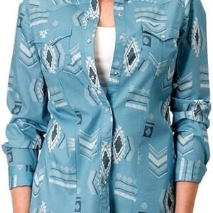 Roper Blue Button Down Shirt with Notched Collar and Long Sleeves size S